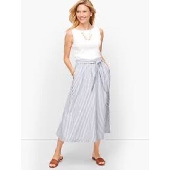 Talbots Candy Stripe Linen Blue White  Midi Skirt Size XL - Picture 1 of 8
